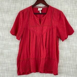 Knox Rose Women's Size L Short Sleeve notched v neck blouse 0011
